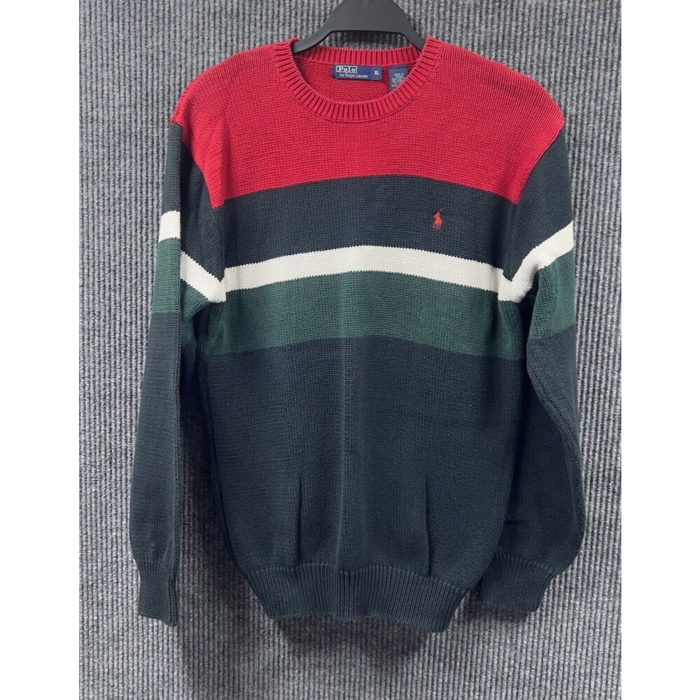 VTG Polo Ralph Lauren Sweater Mens XL Multicolor Cotton Preppy Pullover Japan
